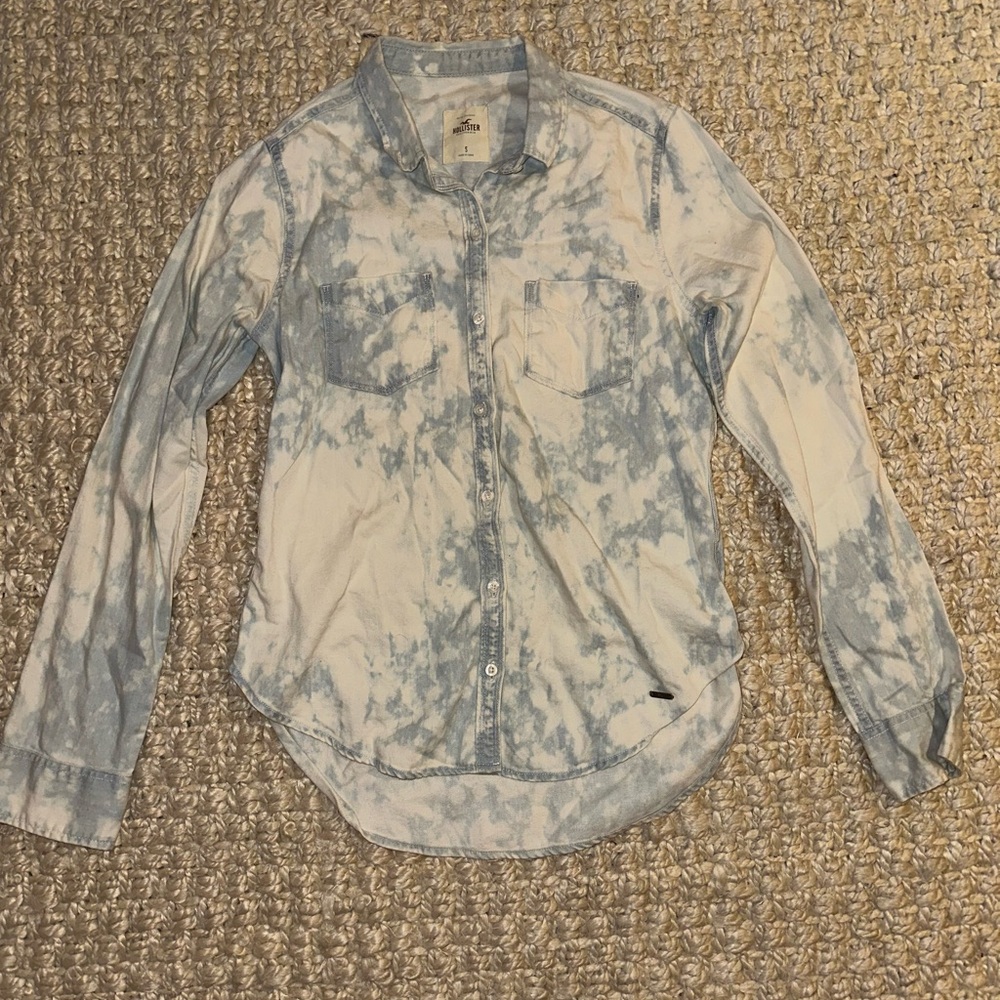 Hollister Top- button down bleached chambray shirt. Size small